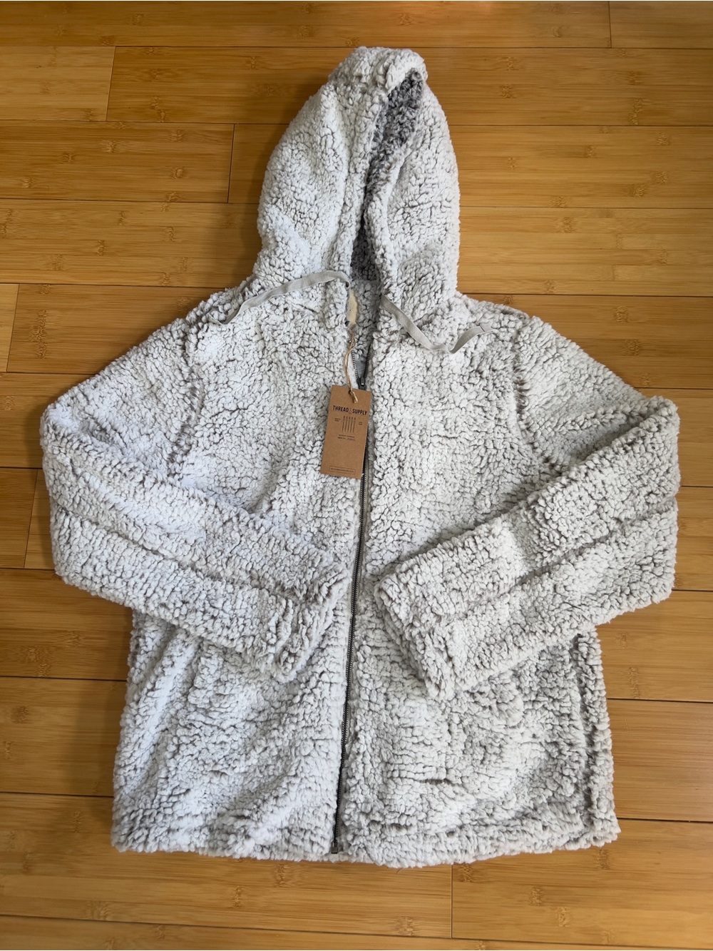 Thread & Supply Sherpa Jacket Large Gray Fleece Full Zip Hoodie Brandon Wubby